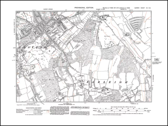 Sanderstead (east), Selsdon, Farleigh in 1938 - old map Surrey 20-NE