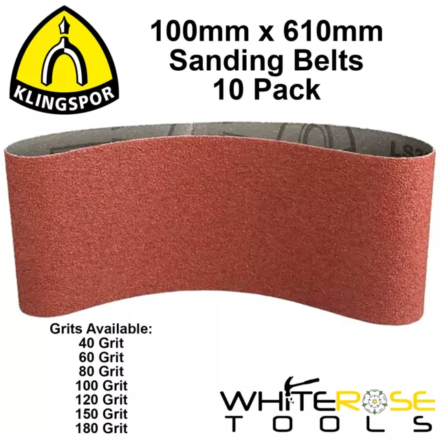 Klingspor Sanding Belts 100 x 610mm Belt Sander Sheets Sandpaper 10 Pack LS309XH