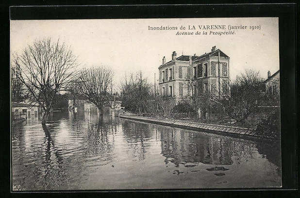 CPA La Varenne, Inondations 1910, Avenue de la Prospérité