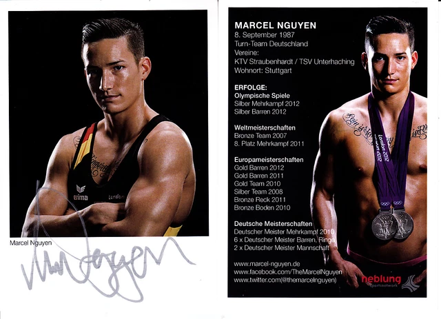 MARCEL NGUYEN Autogrammkarte original handsigniert TURNEN 2012 Olympia Silber
