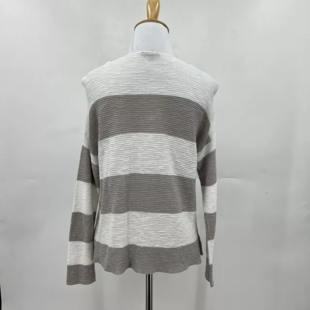 Eileen Fisher Linen Cotton Top Womens Petite PP Stripe Long Sleeve Open Stitch 3
