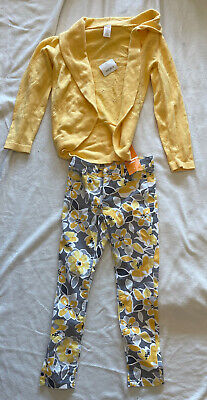 Gymboree youth girl size 7 yellow cardigan sweater & floral jeans set  NWT Cute!