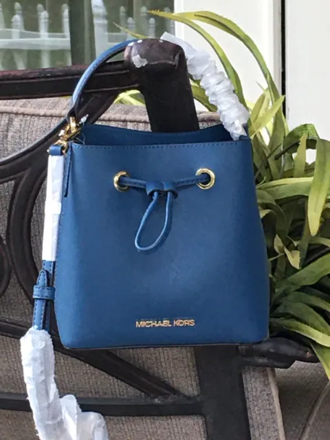 Michael Kors Suri Small Leather Dark Chambray Blue Bucket Crossbody Handbag