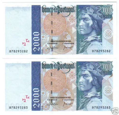 Portugal Running Numbers 2 X 2000 Escudos 2000 Unc