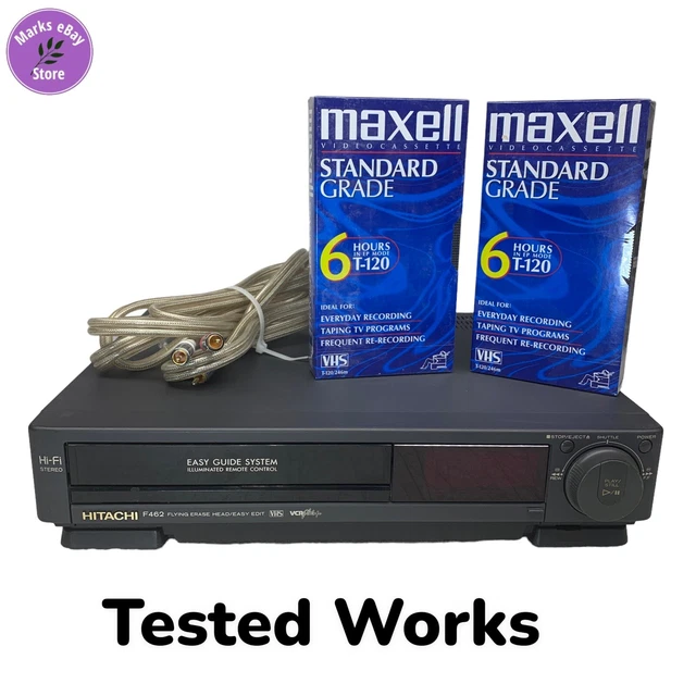 HITACHI VCR VHS VTF462A F462 HiFi Stereo Tested Works w/Cable & 2 VHS