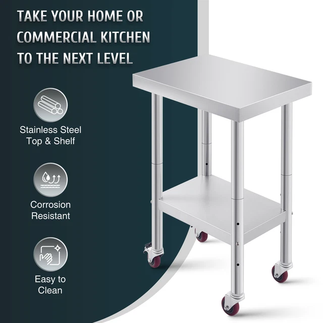24X18 IN STAINLESS Steel Kitchen Table with Wheels & Shelf Bar Cart