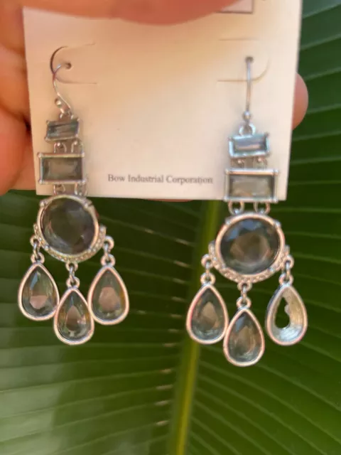 Women Gray Crystal Rhinestone Fashion Wedding Bridal Drop Dangle Earrings