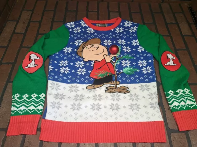 Peanuts Christmas Sweater Med Green Snoopy Charlie Brown Ugly Sweater Spencers