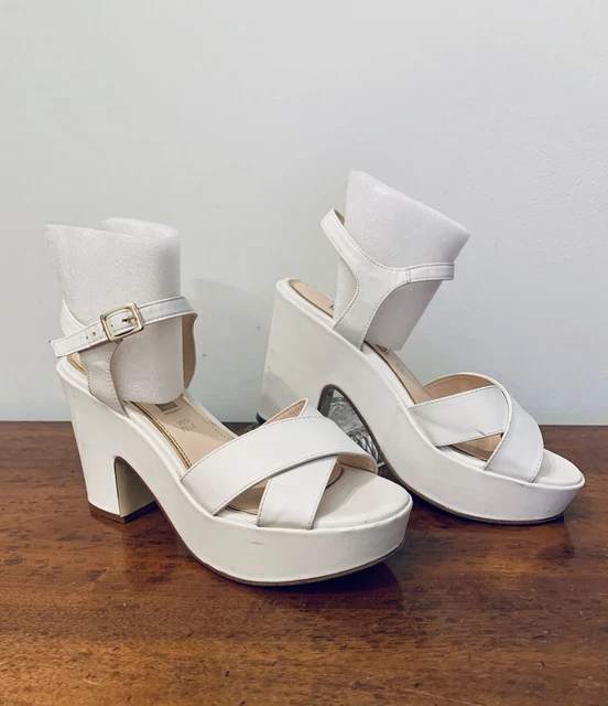 SANDALI DONNA ECO Pelle Tacco E Plateau Cinturino Caviglia