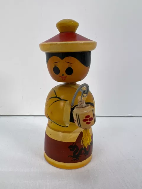 Vintage Kokeshi Chinese Nodding Bobble Doll Lantern Dragon