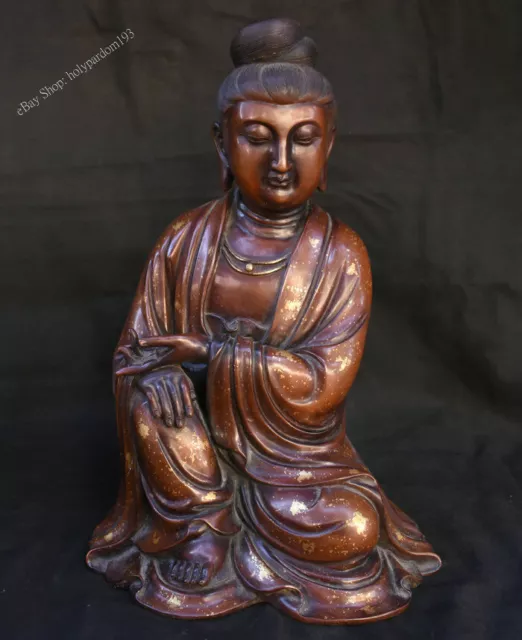 20" Chinese Purple Bronze Buddhism Seat Kwan-Yin Guan Yin Bodhisattva Sculpture