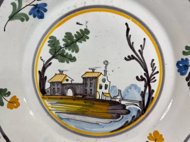 ancienne assiette en faience De Vausse Nevers paysage maison et rivière 2