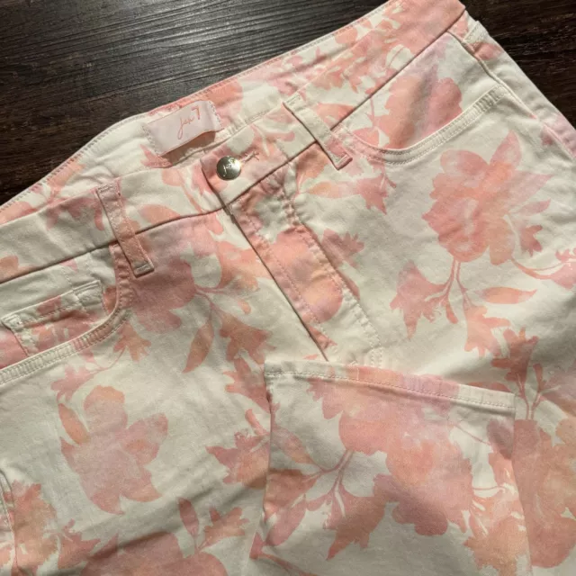 Jen7 BY 7 For All Mankind Pink Floral Printed Cropped Stretch Skinny Jeans Sz 14