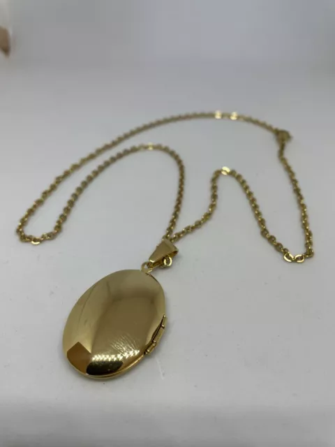 New 9CT Gold Filled  Oval  Locket Necklace Pendant with   20'' Chain 3