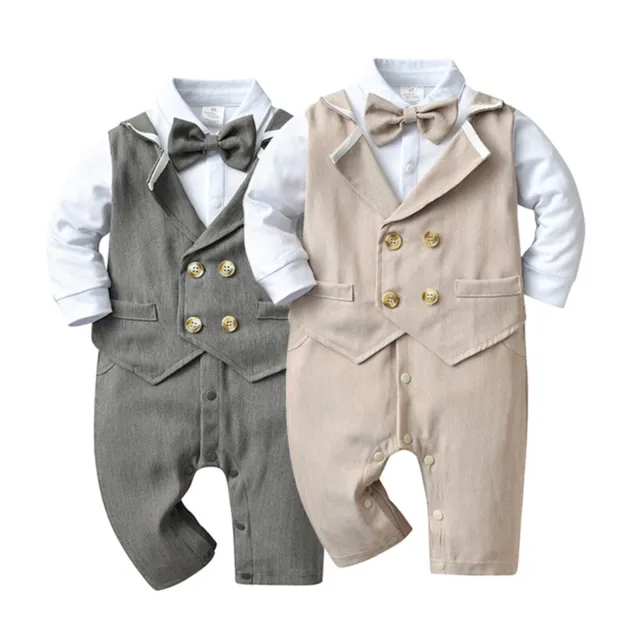 Baby Boys Gentleman Jumpsuit Toddler Christening Formal Romper Party Bodysuit