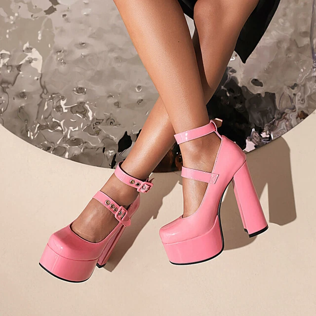 NUOVE SCARPE A blocco donna tacco altissimo Mary Jane in pelle