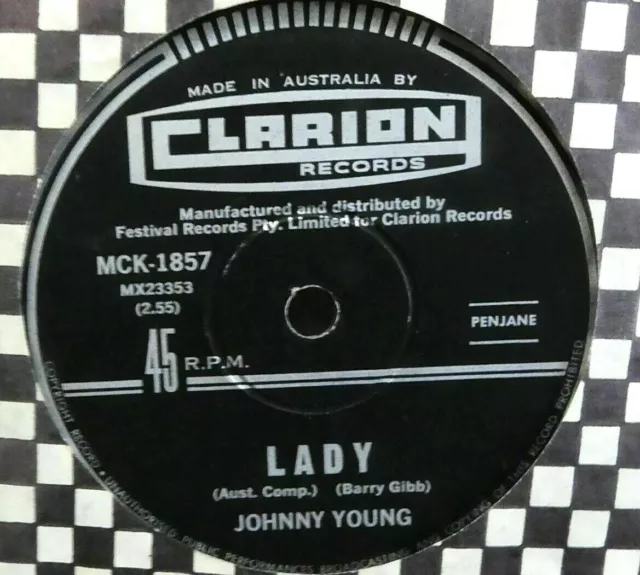 JOHNNY YOUNG Lady /Good Evening Girl  45 CLARION OZ Bee Gees VANDA YOUNG RARE 7