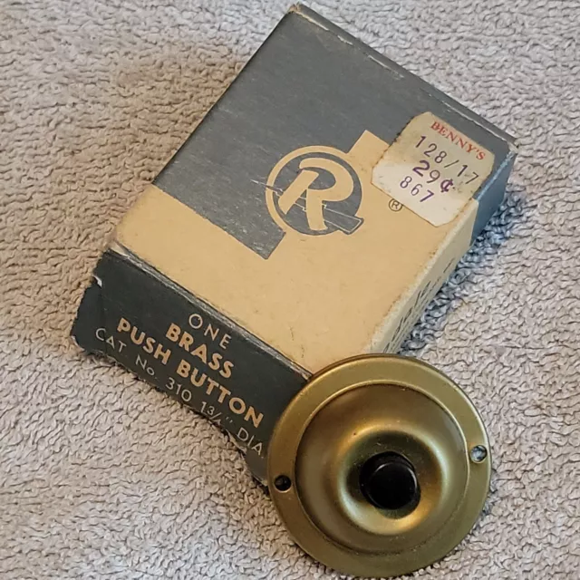 VINTAGE RODALE 1 3/4" Round Brass ELECTRIC PUSH BUTTON DOORBELL