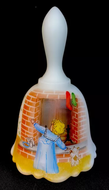 Fenton Art Glass Milk Satin Christmas Bell “ Anticipation “ 1984  LIMITED