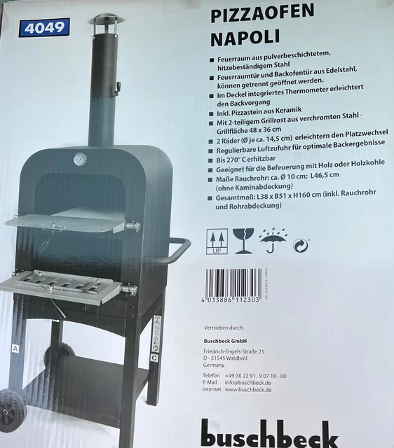 Buschbeck Pizzaofen Napoli Pizzastein aus Keramik Grill Ofen bis 270 °C NEU