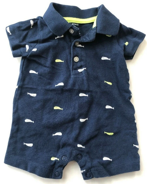 CARTER'S Brand One Piece Infant Boy Whale Print Polo Romper Outfit Size 3 Months