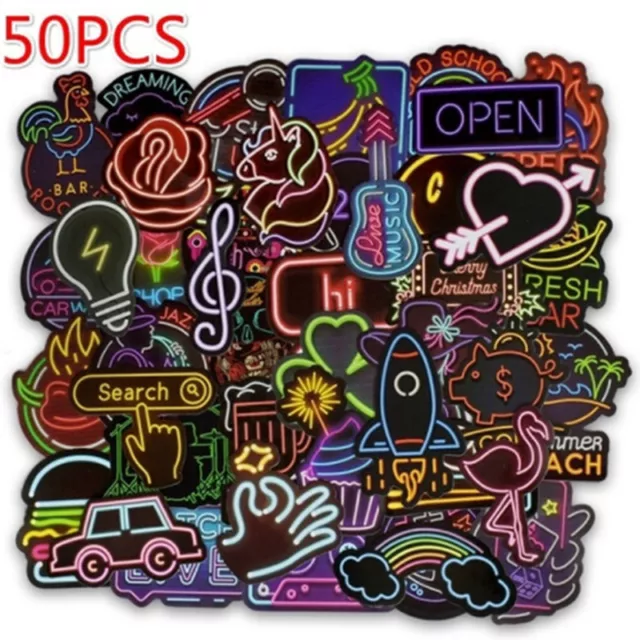 50Pcs neon light style cute stickers for suitcase laptop guitar cool doodlYXK_