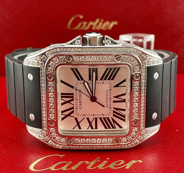 CARTIER SANTOS 100 XL da uomo ghiaccio 4 5 carati diamanti originali gomma romana ref 2656 EUR 7.409 23 PicClick IT