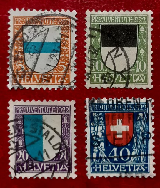 Briefmarken Schweiz Helvetia Suisse Pro Juventute Wappen 1922 Zug Freiburg