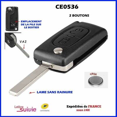 Coque PLIP Télécommande Clé CITROEN C2/C3/C4/C5/C6 2 BOUTONS CE0536 sans rainure 