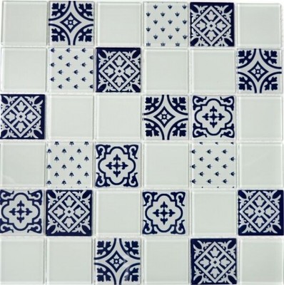 Blanco Mosaïque en Verre Carrelage Starlite Rétro 48/98 