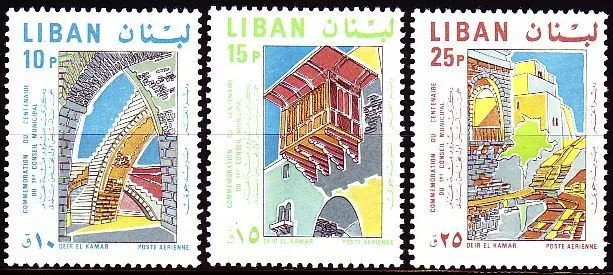 Libanon Lebanon 1968 ** Mi.1075/77 Bauwerke Treppe Straße Deir el Kamar Statut