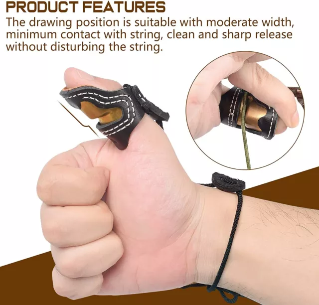 Archery Thumb Ring Genuine Leather + Brass Thumb Finger Guard Protector Gear