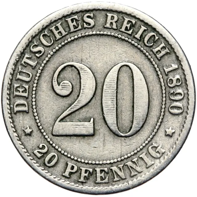 Deutsches Reich - Kaiserreich - J. 14 - Münze - 20 Pfennig 1890 D - ERHALTUNG !