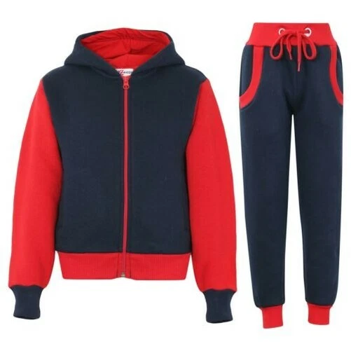 Bambini Ragazzi Ragazze Tuta Navy Zip Pile con Cappuccio & Fondo Tuta da Jogging