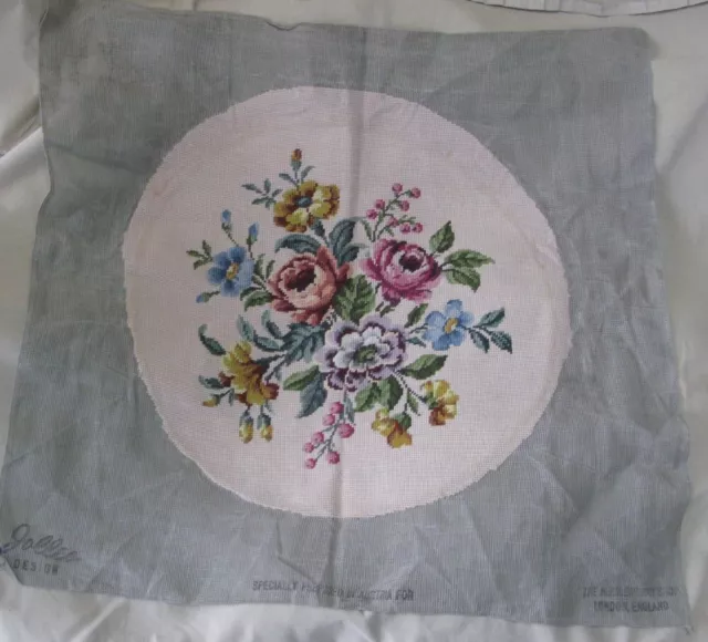 Vintage Jolles completed Needlepoint tapestry panel floral flowers 22 '' round