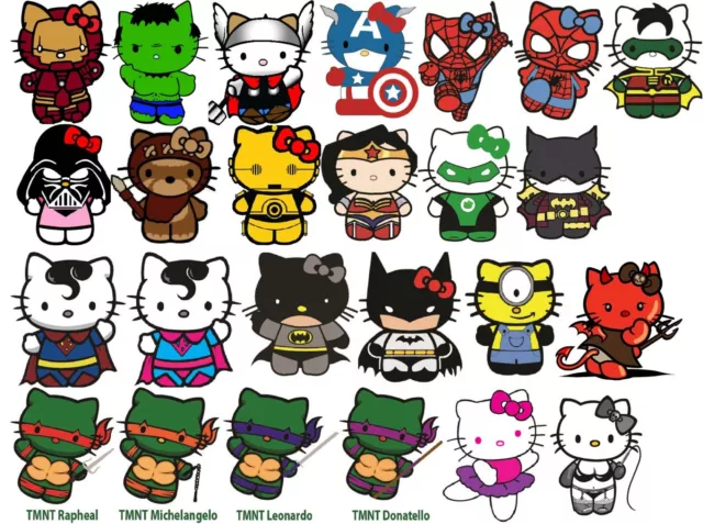 Hello Kitty Spider Man, Iron Man, Babatman,Thor - Muchas Calcomanías De Superhéroes-Pegatinas