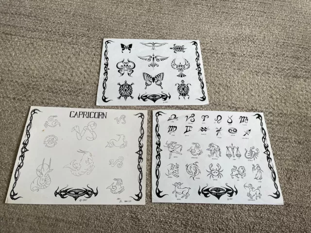 Lote 59 De colección Tatuaje flash arte 3 hojas de papel Jeff Bartels 1997