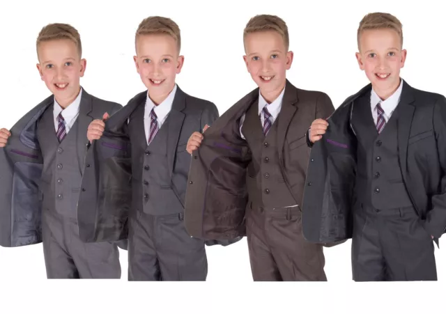 Boys Grey Suits 5 Piece Wedding Suit Page Boy Party Prom Suit 2-15 Years