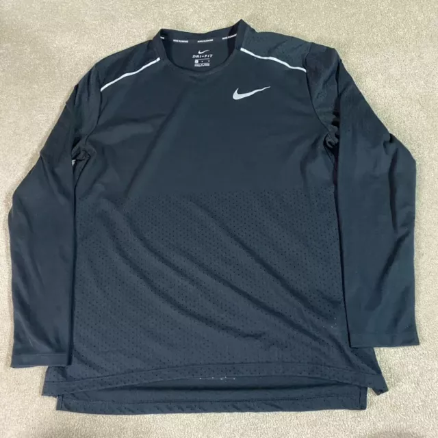 Nike Shirt Mens Medium Black Dri-Fit Activewear Gym Running Jogging Long Sleeve