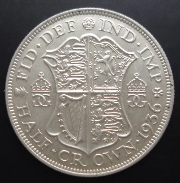 1936 Half Crown - George V British Silver Coin - AU