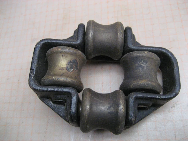 VTG Antique Brass Cast Iron Small Rope Pulley Four Positions Wheel Nice Old Part