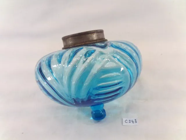 réservoir ou toupie en verre bleu de lampe à pétrole Ø 12,4 cm (réf CJ43)