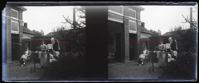 Family Home c1930 Photo NEGATIVE Stereo Glass Plate Vintage V33L24n 2
