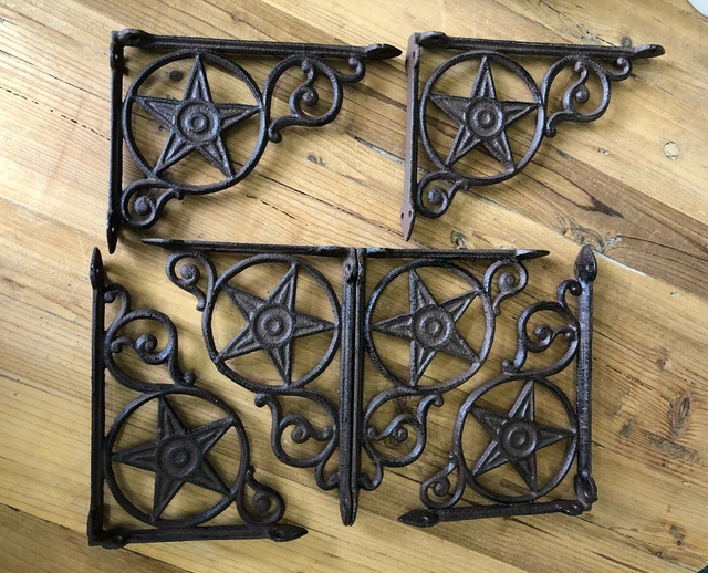 6 Cast Iron Style Star Brackets Garden Braces Shelf Bracket RUSTIC FARM PRIMITIV