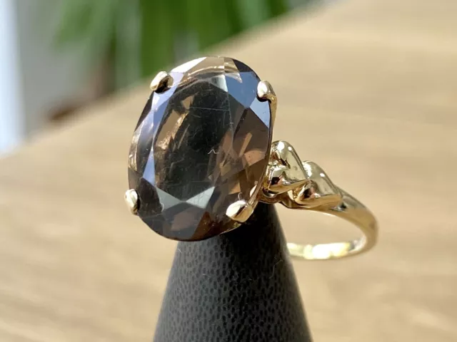 Large Oval 16 x 12mm SMOKEY QUARTZ Stunning Vintage 9ct Gold Dress Ring Size S