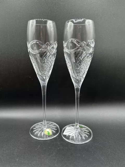 Waterford Crystal Celtic Knot Champagne Flutes Set of 2 New Without Box Wedding