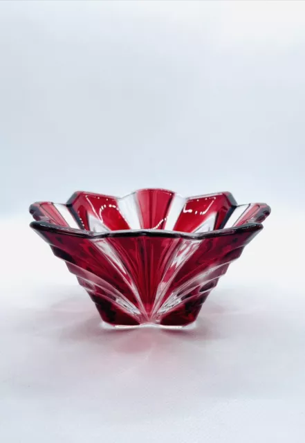 Vintage Soga, made in Japan Pressed Glass Bowl Ruby Red Cut To Clear