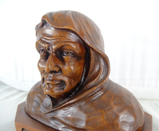 Antique French Walnut Wood Large Bust  Man  Finely Hand Carved 19th 2