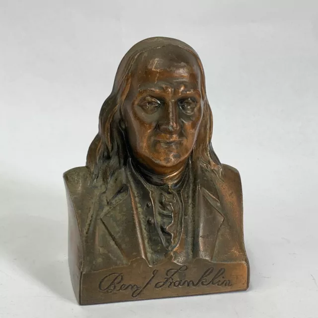 Benjamin Franklin CoinBank Vintage Banthrico Life Insurance Co. Metal NO KEY