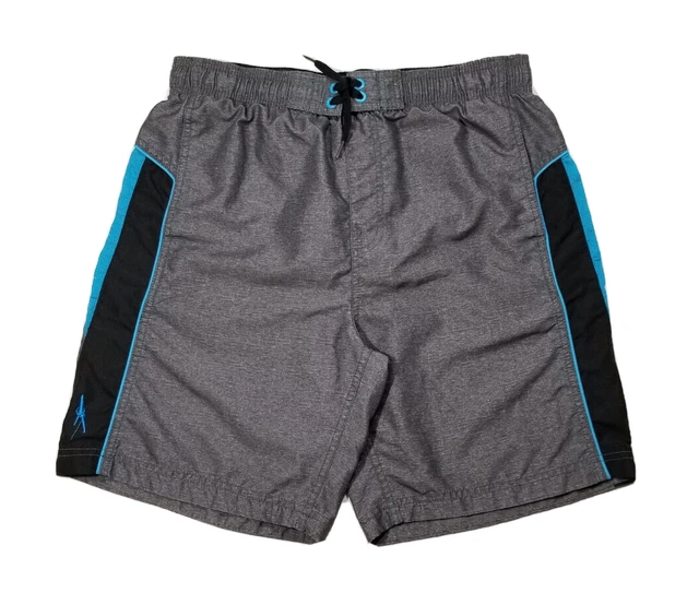 Speedo Men Large Swim Trunks Gray Black Blue Heather Cutback Split Volley Shorts